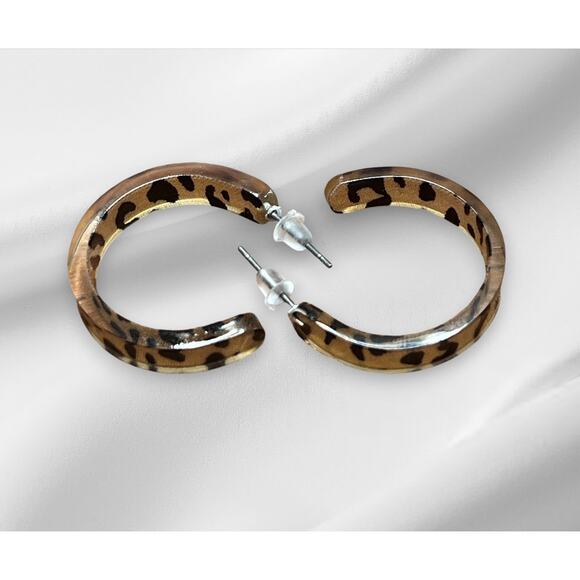 Leopard Print Acrylic Hoop Earrings for Women - Picture 2 of 4